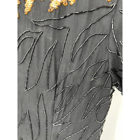 Stenay Vintage black and gold sequin 100% silk long cocktail dress size 10 - Picture 6 of 7